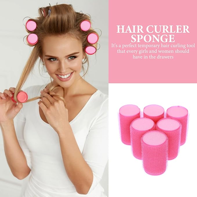 DOITOOL Hair Curlers Rollers ： 12pcs plastic Hair Sponge Rollers for bangs, Self-Adhesive Styling Tools, Curlers for Women, Rosy, 2.36 x 1.41 Inch