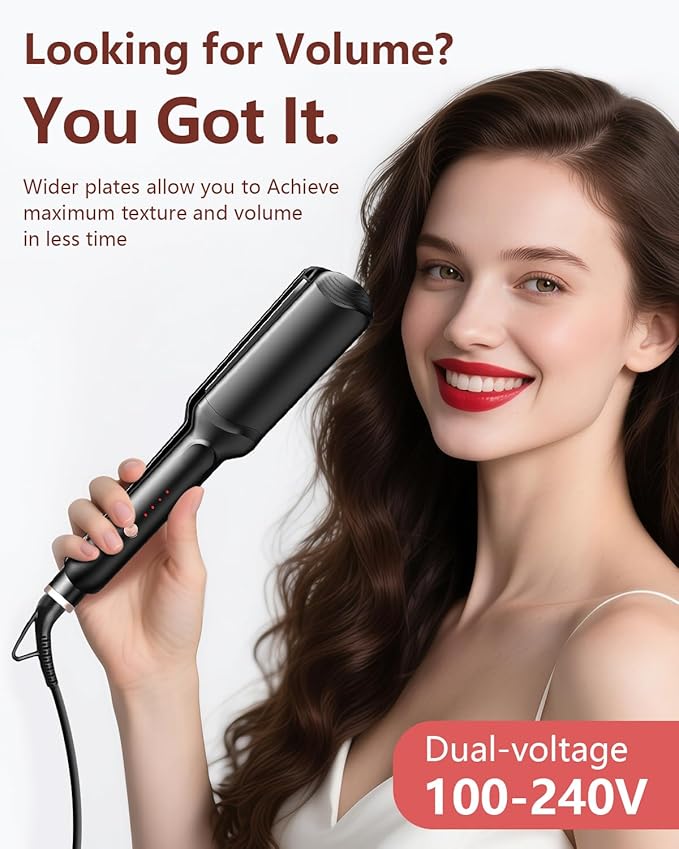 Hair Crimper Waver, Professional Hair Straightener Beach Waves Curling 4 Interchangeable Ceramic Plates, Hair Crimper Auto Temp Control Wide Plate Hairs Straightener & Styling Tool for All HairsTypes