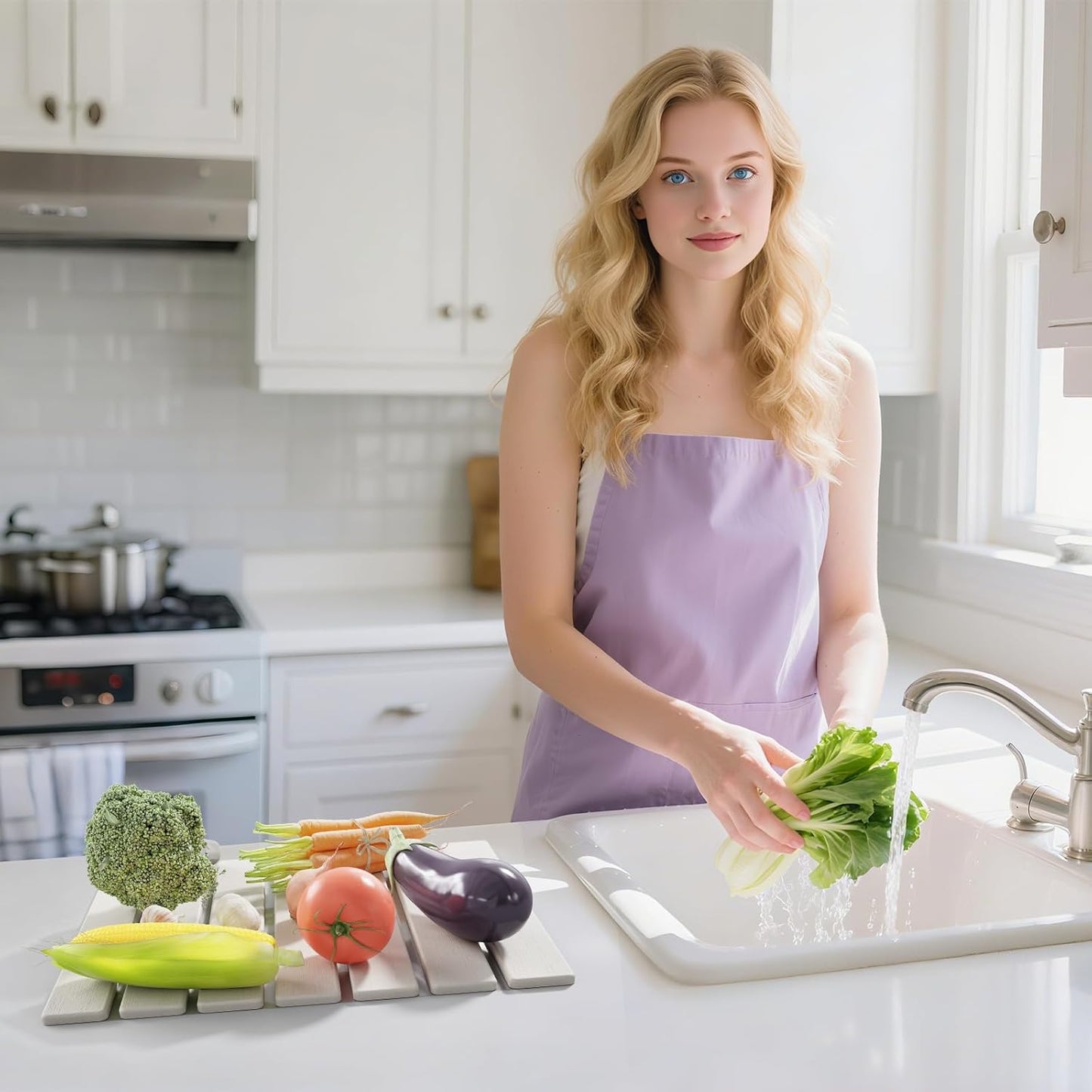 Large Stone Dish Drying Mats for Kitchen Counter,15.5''x11.8'' Foldable Quick Dry Stone Mat Kitchen,Eco-Friendly,Absorbent Diatomaceous Earth Mats for Dishes Bottles Cups Bathroom Any Countertop-White