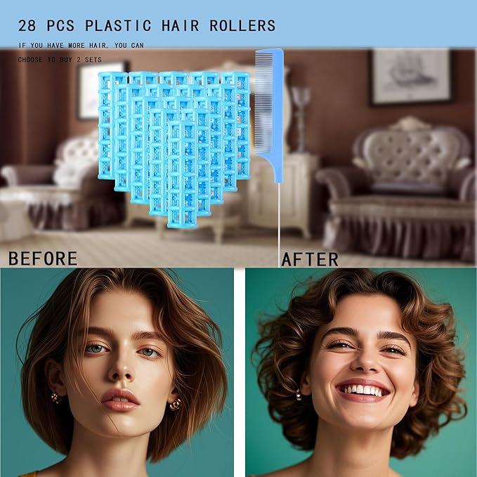 28PCS Small Rollers for Short Hair Tiny Rollers No Heat Curlers Wth Clips Small Curlers Roller for Short Hair Mini Tiny Snap On Hair Roller (Blue)