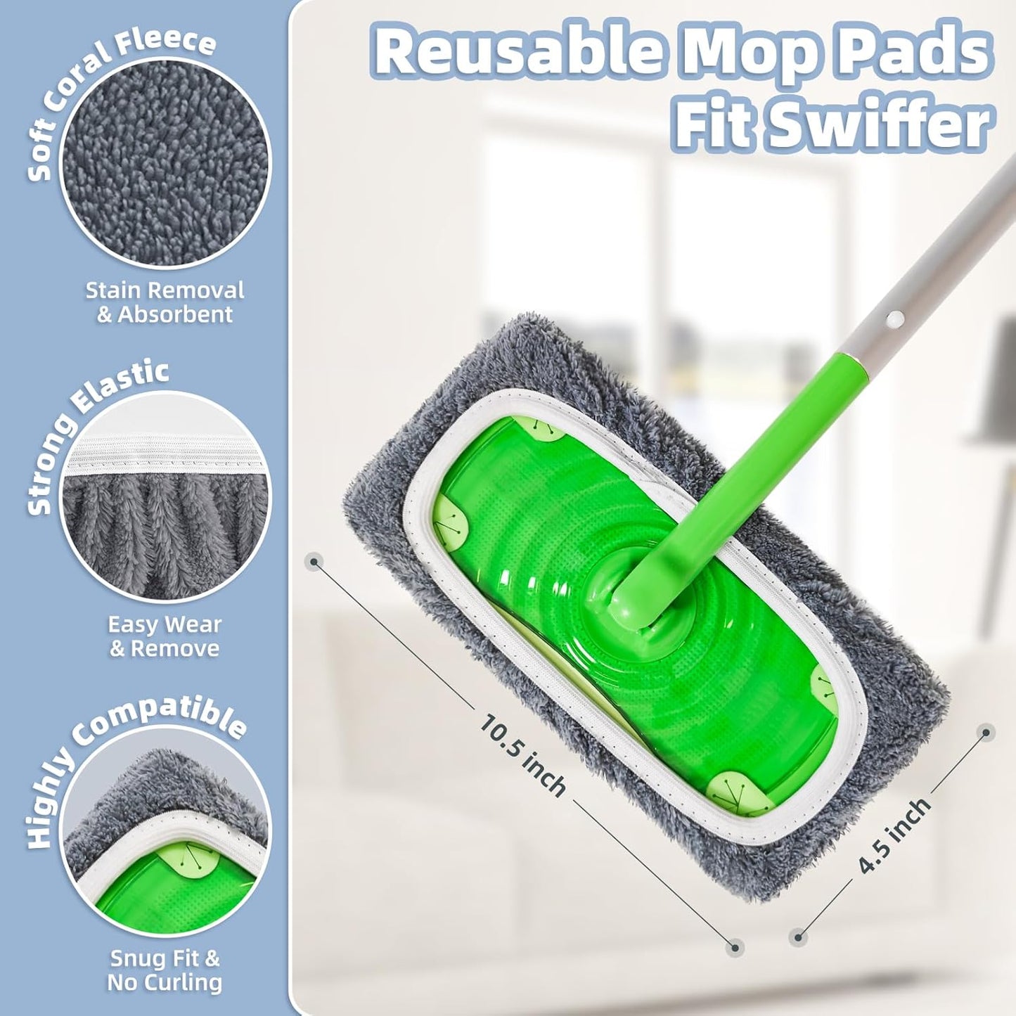 Reusable Dry Sweeping Cloths Microfiber Wet Pads Refill Compatible with Swiffer Sweeper Mop, Machine Washable Sweeping Mop Pads for Use on All Sealed Floors - Stone, Hardwood, Laminate & Tile (6 Grey)