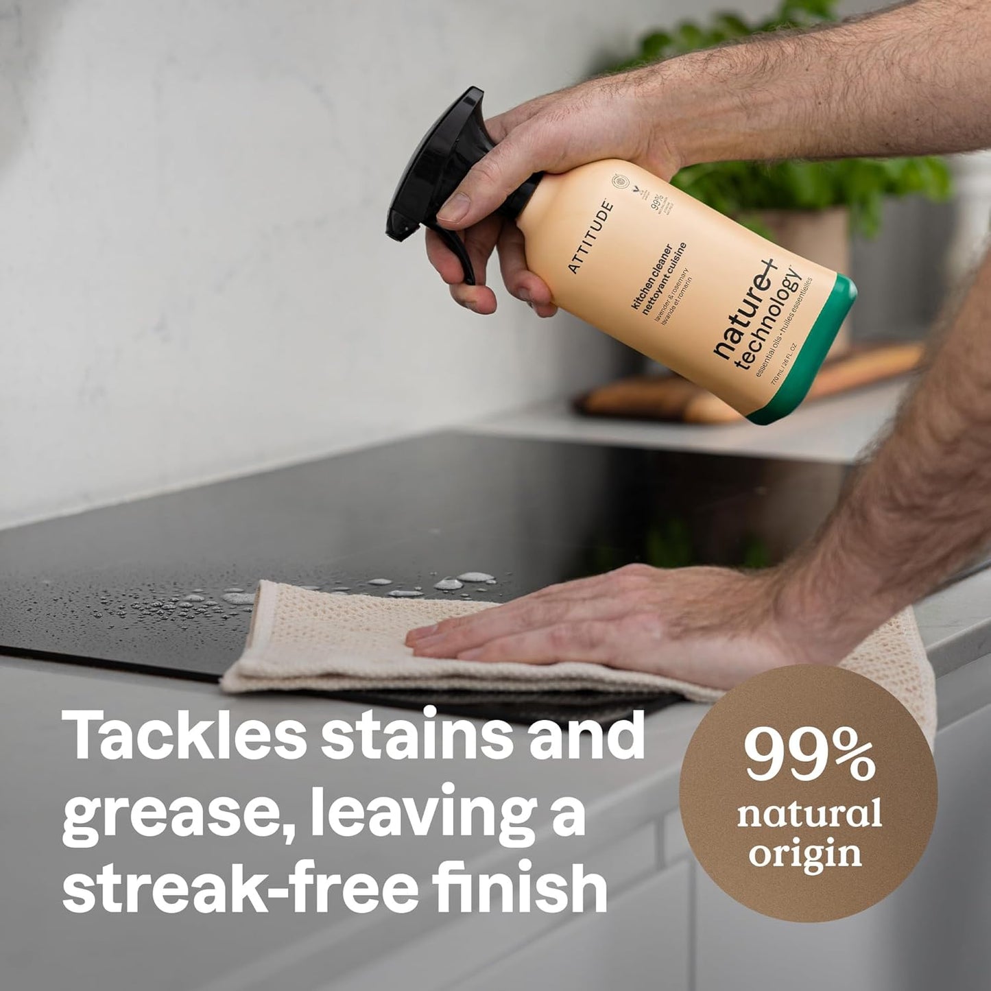 ATTITUDE Kitchen Cleaner Spray, Natural Origin Ingredients, EWG Verified, Cleans and Degreases, Streak-Less, Lavender & Rosemary, 26 Fl Oz (Pack of 3)