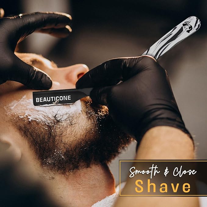 BEAUTICONE® Straight Razors for Men – Professional Barber Straight Edge Razor Kit with Replaceable Single Edge Blades - Navajas Para Barbero - Pouch Gift Box 1.2 mm Exposed for Close Shave Ultra Light