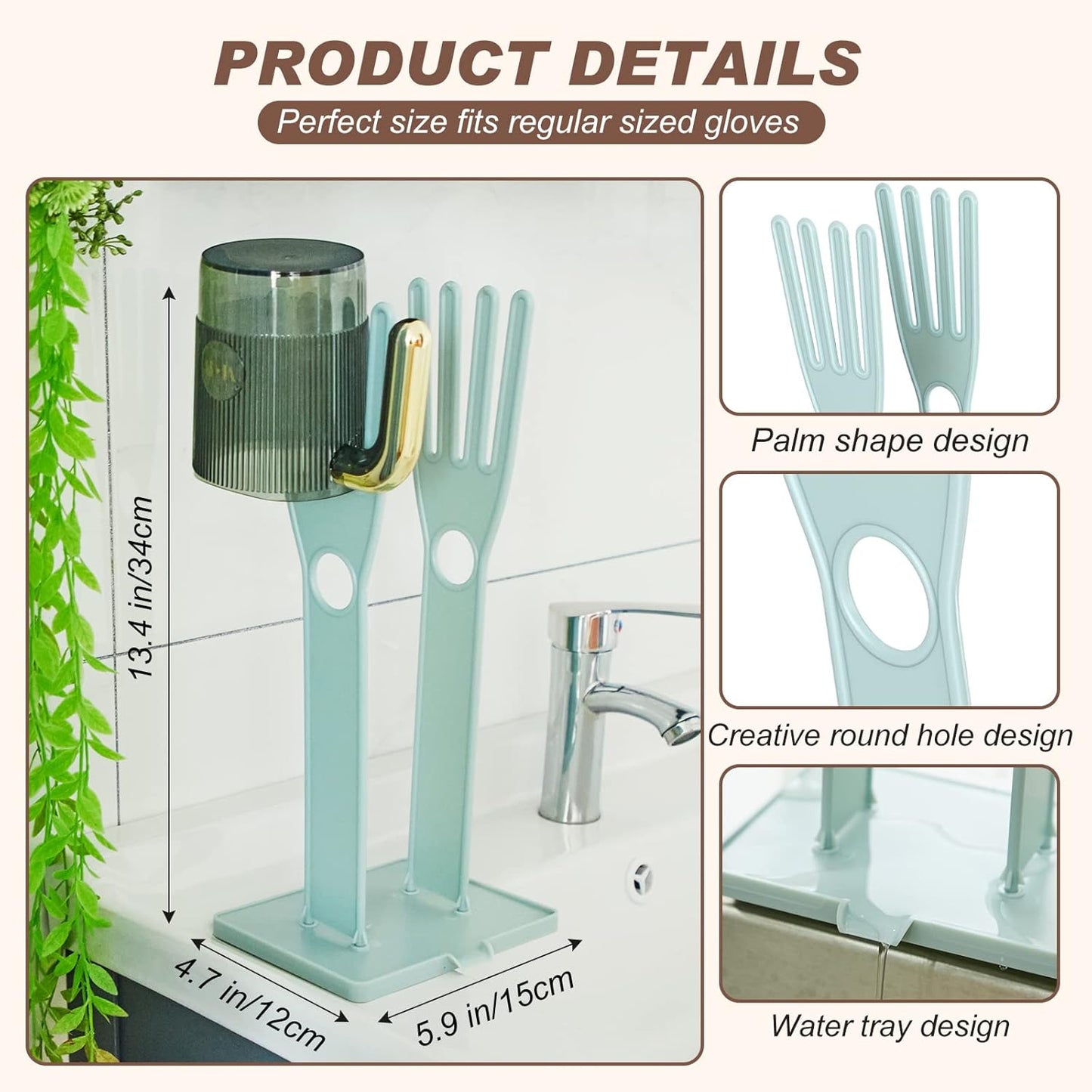 Nuenen 2 Pieces Kitchen Glove Holder Glove Drying Rack Dryer Plastic Mitten Rubber Rack Sink Stand Towel Hanger Reusable Towel Storage Holders for Sponge Food Bag Organizer, Pink and Blue
