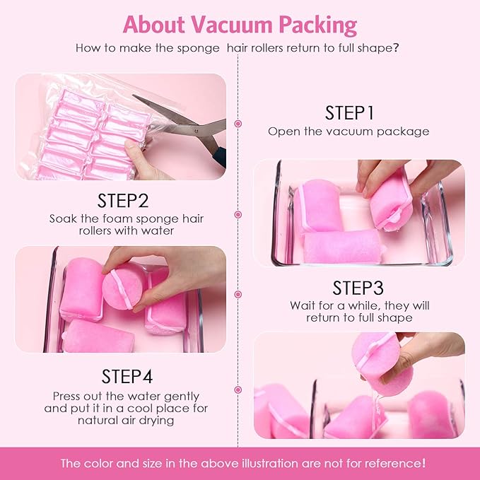 Syhood 48 Pcs Foam Sponge Hair Rollers Soft Sleeping Curlers Flexible Sponge Curler and Rat Tail Comb for Women Hairdressing Styling(Pink,1.57 inch)