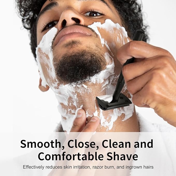 Safety Razor - Single Blade Razors for Men - Reusable Metal Razor, with 10 Double Edge Blades, Smooth Close Gentle Shave, Plastic Free, Matte Black