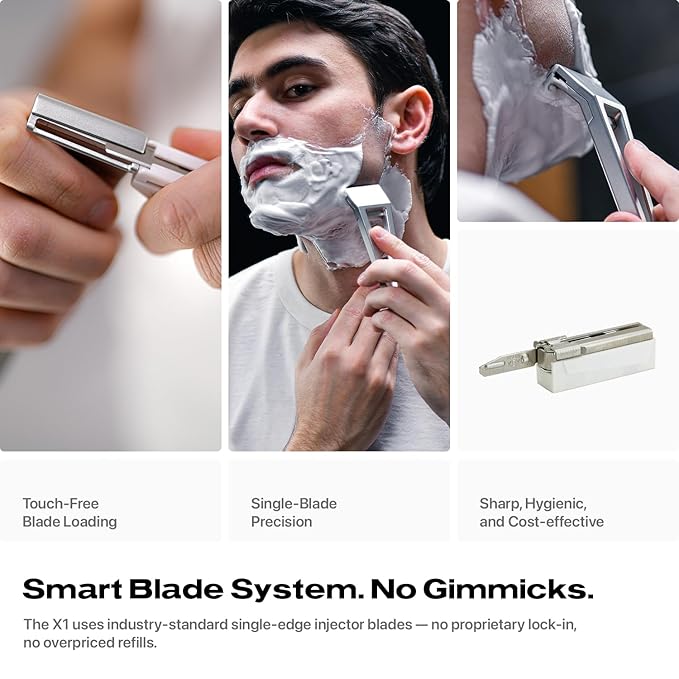 HYPE X1 Safety Razor Custom Pro Set - Magnetic Comfort (C), Sensitive (S) & Ultra-Close (UC) Shave Settings, 20 Non-Proprietary Blades - Single Blade Gentle Shaving Razors For Men and Women - Silver