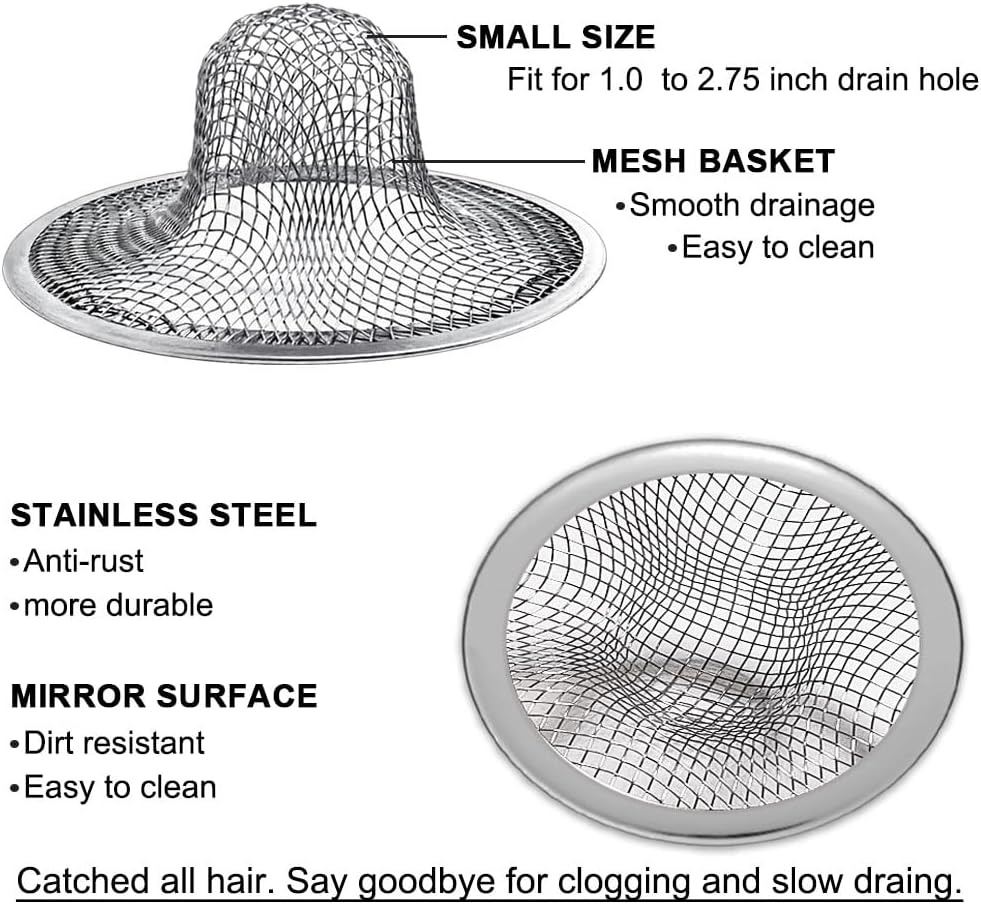 2PCS Tub Drain Hair Catcher - 2.75 inch Shower Drain Mesh Strainer, Stainless Steel Shower Bathtub Drain Cover, Bathroom Sink Strainer Filter Basket for Bathroom Sink, Wash Basin Floor Drain