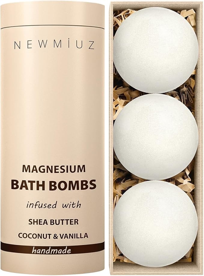 Magnesium Bath Bombs Post Workout Recovery Sore Muscles Tension Epsom Salt Bath Infused with Vanilla SheaButter Coconut Perfect Stocking Stuffers Gift