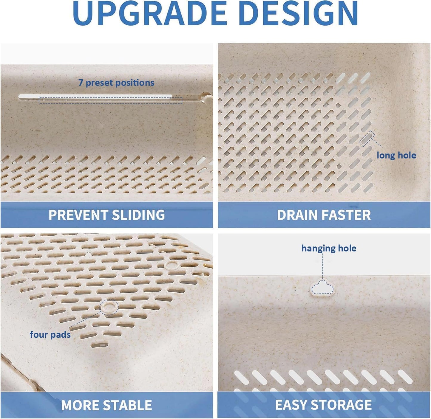 LASSHSWA Collapsible Colander and Strainer for Kitchen, Over the Sink Strainer Basket for Kitchen, Fruit Pasta Food Strainer Expandable Plastic Colander with A Sink Drain Strainer Stainless Steel