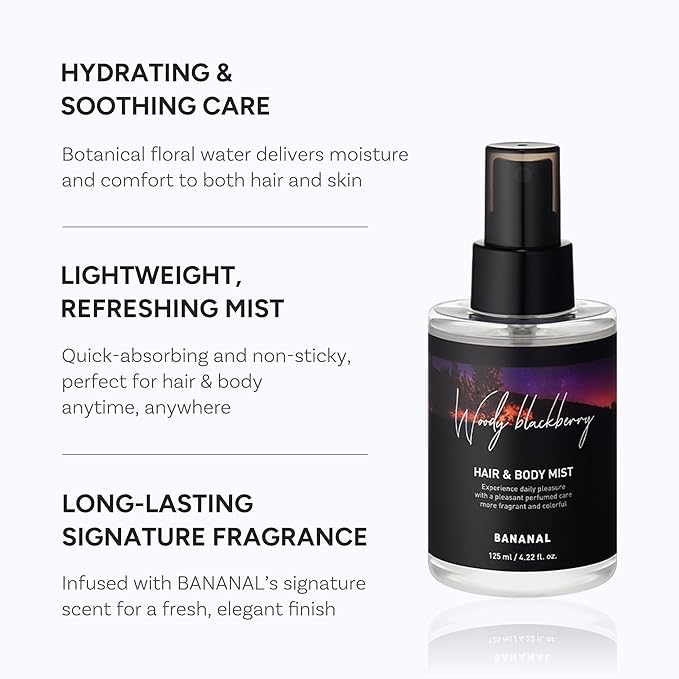 Korean Hair & Body Mist – Botanical Waters & 17 Amino Acids – Sulfate, Paraben & Silicone-Free – Woody DarkBerry, 125ml / 4.22 fl oz