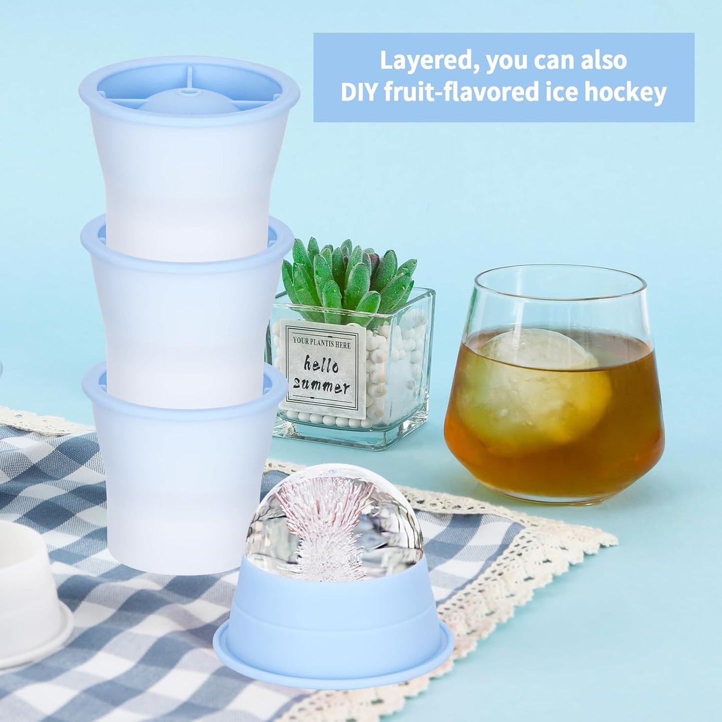 Round Ice Cube Molds 6 Pieces, Silicone Sphere Ice Mold Maker, Stackable Easy Release Circle Ice Cube Mold with Lids, Spherical Ice Makers with Lids for Whiskey, Cocktails, Bourbon, and Drinks