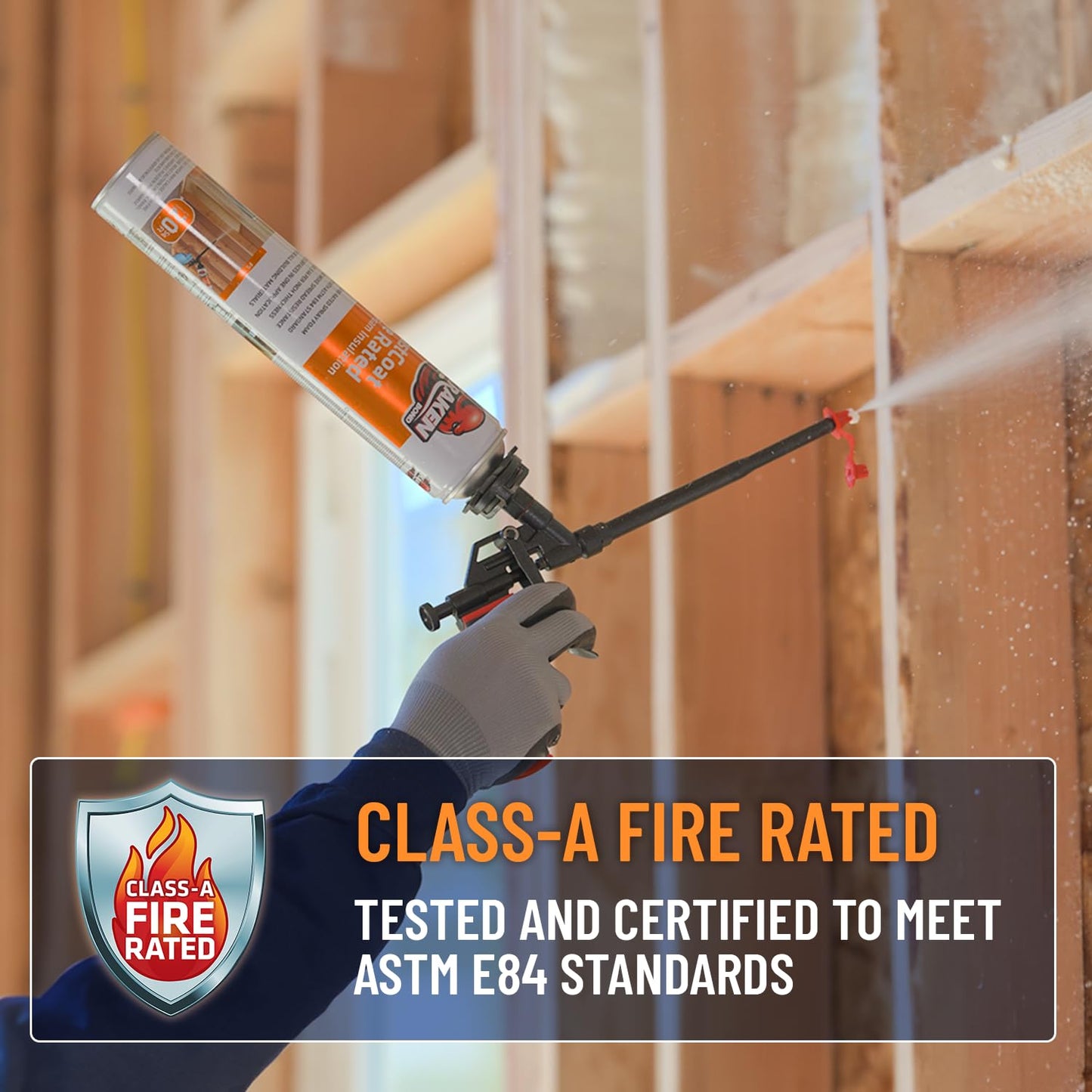 Kraken Bond Fastcoat Fire Rated Spray Foam Insulation Kit Closed Cell in a Can 20 sq ft (1x27.1 oz.) (R-Value 11.32 / 2in) - Spray Foam for Garage Door, Attic, Wall Gun & Cleaner Included, 1 Pack