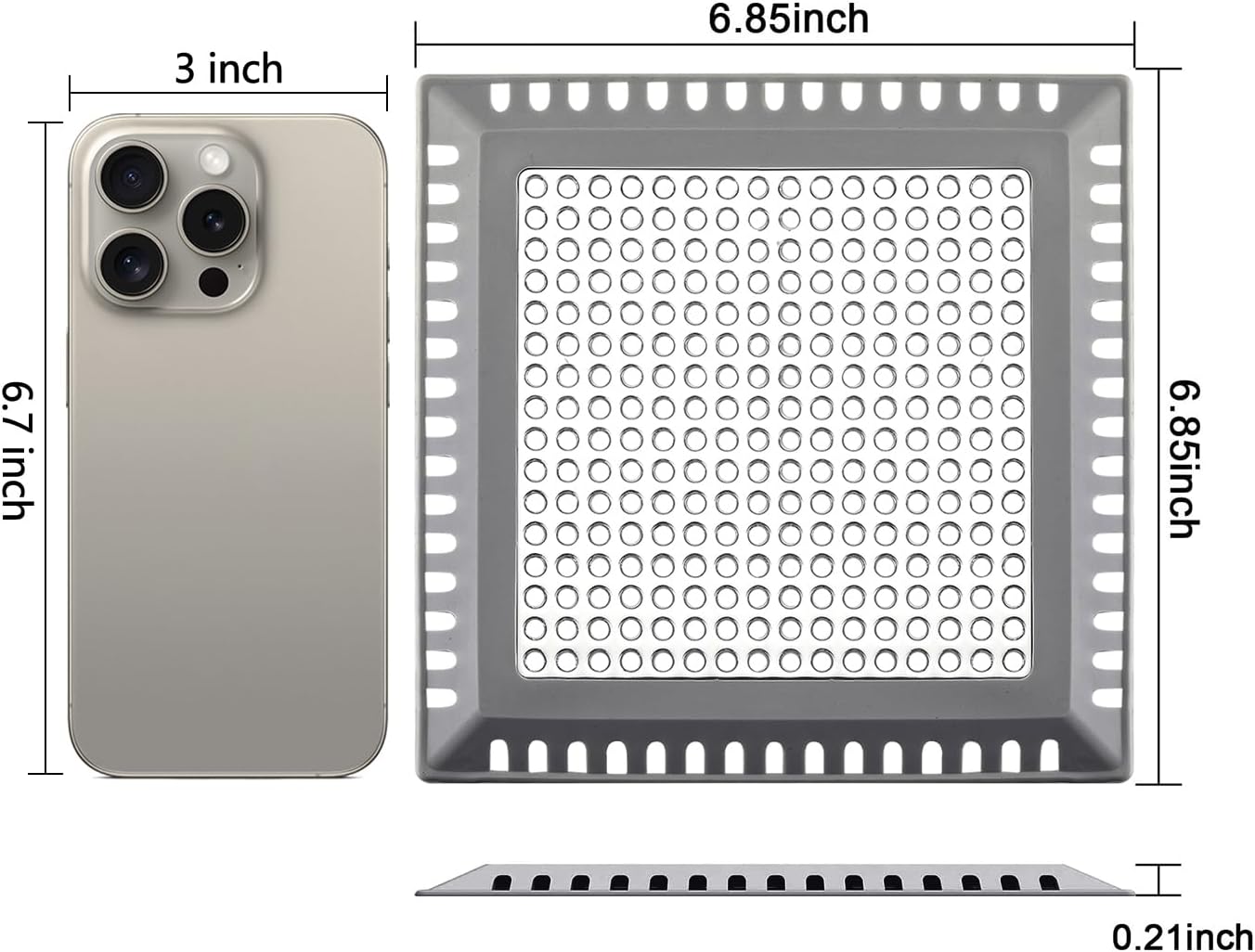 Hair Catcher/Drain Strainer/Shower Drain Cover for Bathroom Floor Drain, Stainless Steel and Silicone (6 inch, Dark Grey)