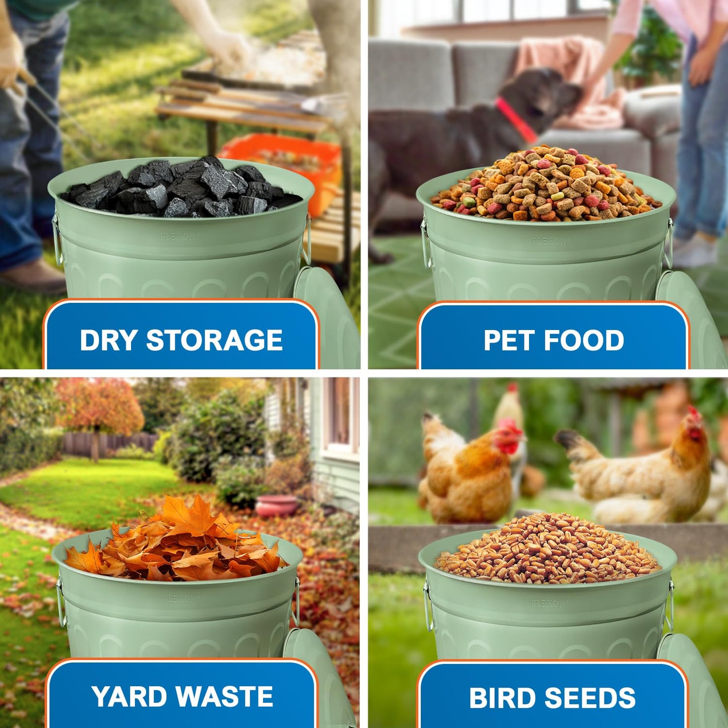 Plexon Round Trash Can 13 Gallon, Vintage Metal Outdoor Trash Can with Lid, Retro Farmhouse Garbage Container, Old School Modern Ash Bucket, Green 2 Pack