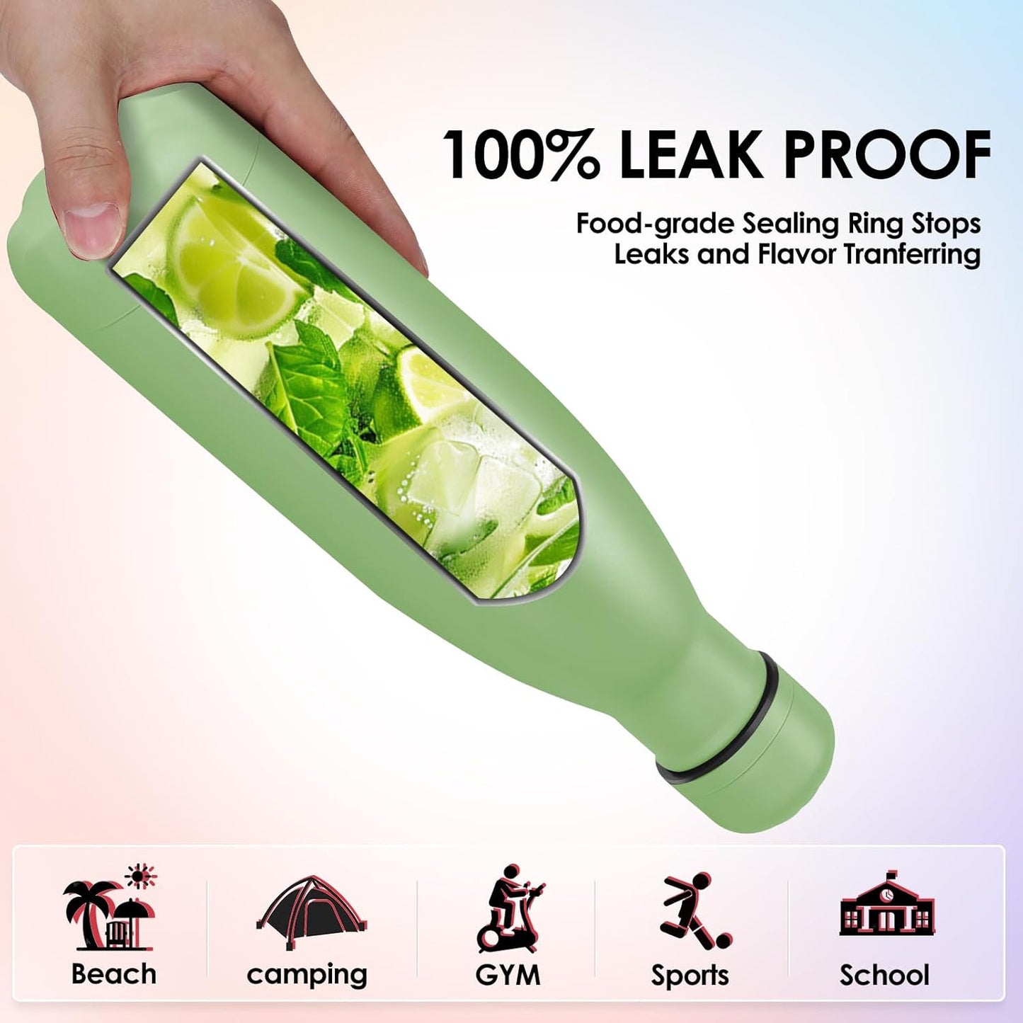 17oz Cola-Bottle Shaped Stainless Steel Leak-proof Water Bottle,Double Wall Vacuum Insulated Metal,Travel Mug For Sports Indoors & Outdoors,BPA-Free School Kids Flasks,Green(1Pack)