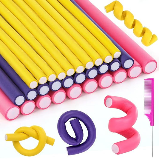 30Pcs 9.45" Flexible Curling Rods No Heat Hair Rollers Curlers with 3 Sizes Foam Curlers Hair Rods for Long Hair
