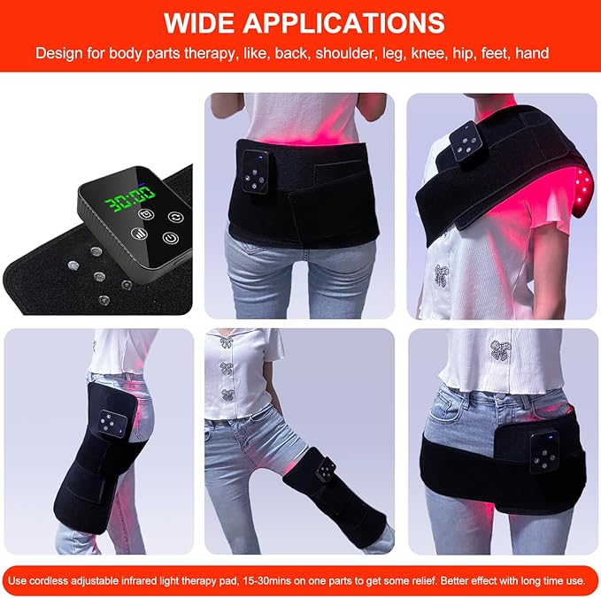 Red Light Therapy, Cordless Infrared Therapy Pad for Back Knee Leg Pain Relief, Portable 660nm 850nm Wireless Red Infrared Light Therapy Wrap Belt with Rechargeable Controller Gift for Women Men