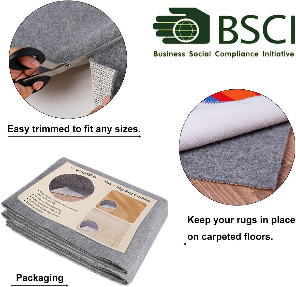 Non Slip Rug Pad Grippers - 9x12, 1/8" Thick, (Felt + Rubber) Double Layers Area Carpet Mat Tap, Provides Protection and Cushioning for Hardwood or Tile Floors