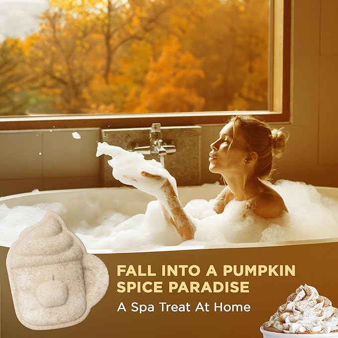Pumpkin Spice Latte Bath Bomb for Women & Girls – Luxury Fall Bath Bombs (Giftable Packaging) - Natural & Relaxing Fall Gift - Vanilla, Cinnamon & Pumpkin Scented - Boo Basket Stuffers for Women