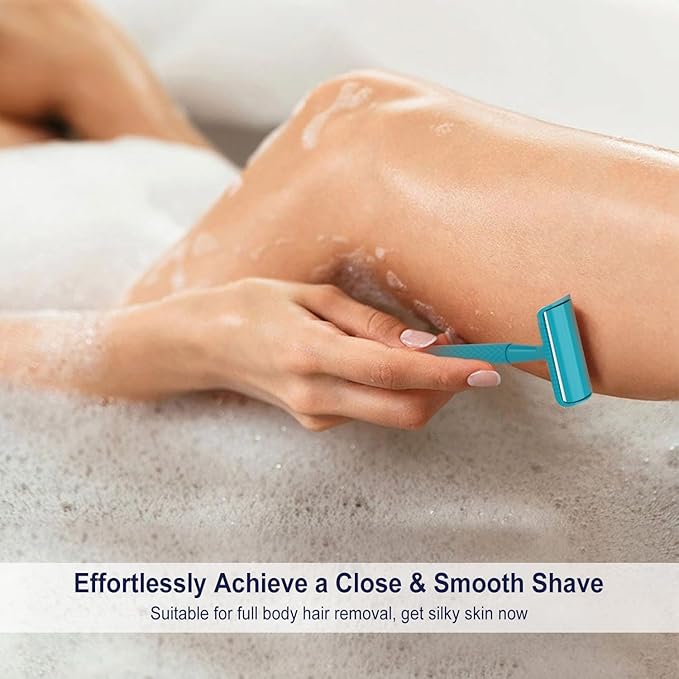 Teal Blue Safety Razor - Single Blade Razors for Women - Reusable Metal Razor, with 5 Stainless Steel Double Edge Blades, Smooth Close Shave, Sustainable, Plastic Free