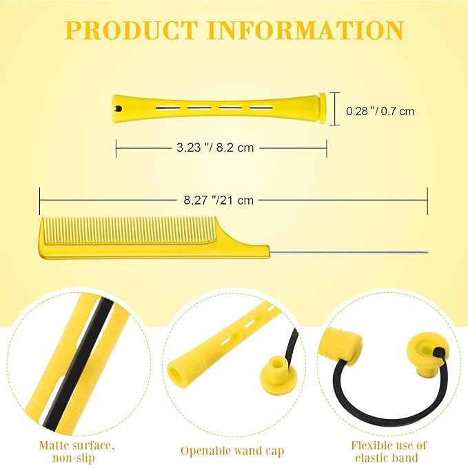 WILLBOND 36 Pieces Cold Wave Rod Hair Perm Rods Hair Rollers Perming Curlers with Steel Rat Tail Comb for Hairdressing Styling