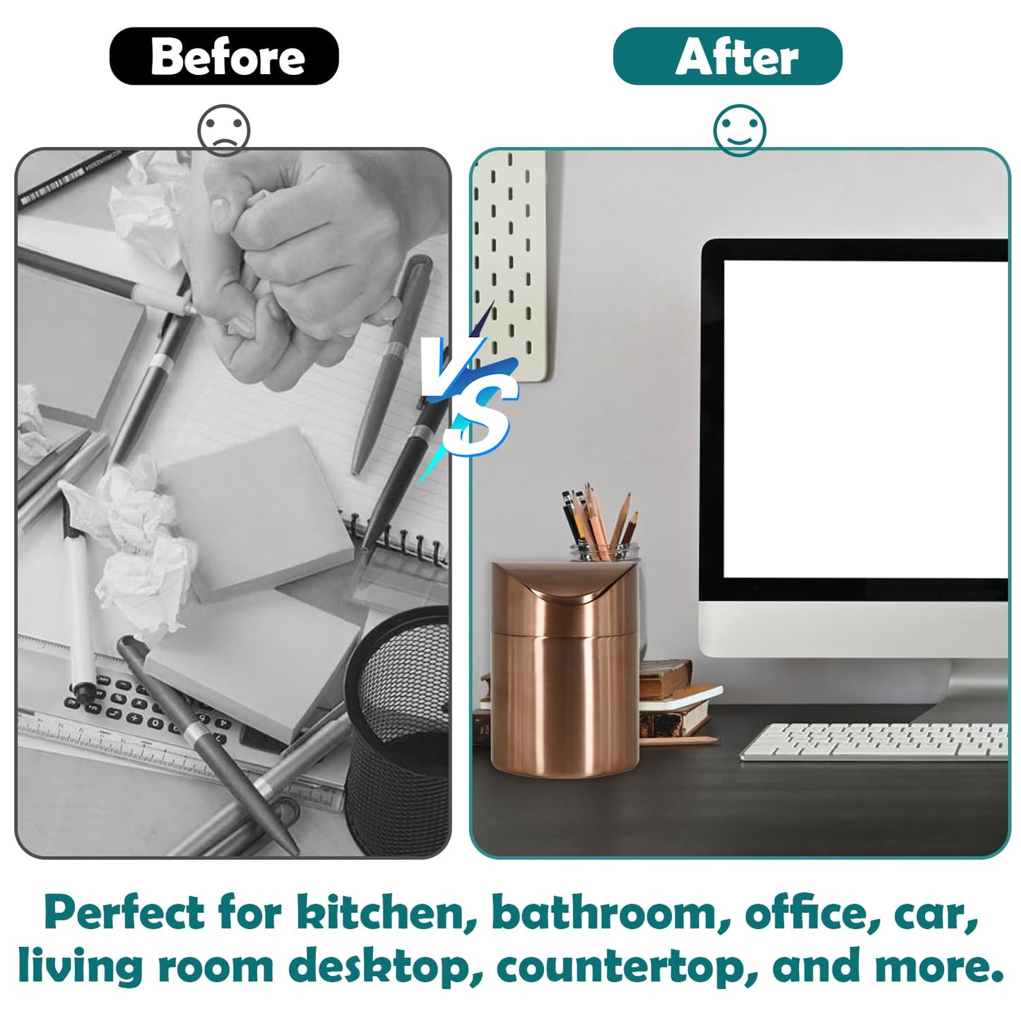 Mini Trash Can, Tiny Desktop Trash Bin with Swing Lid, Stainless Steel Bathroom Countertop Garbage Cans Kitchen Waste Bins with Trash Bag