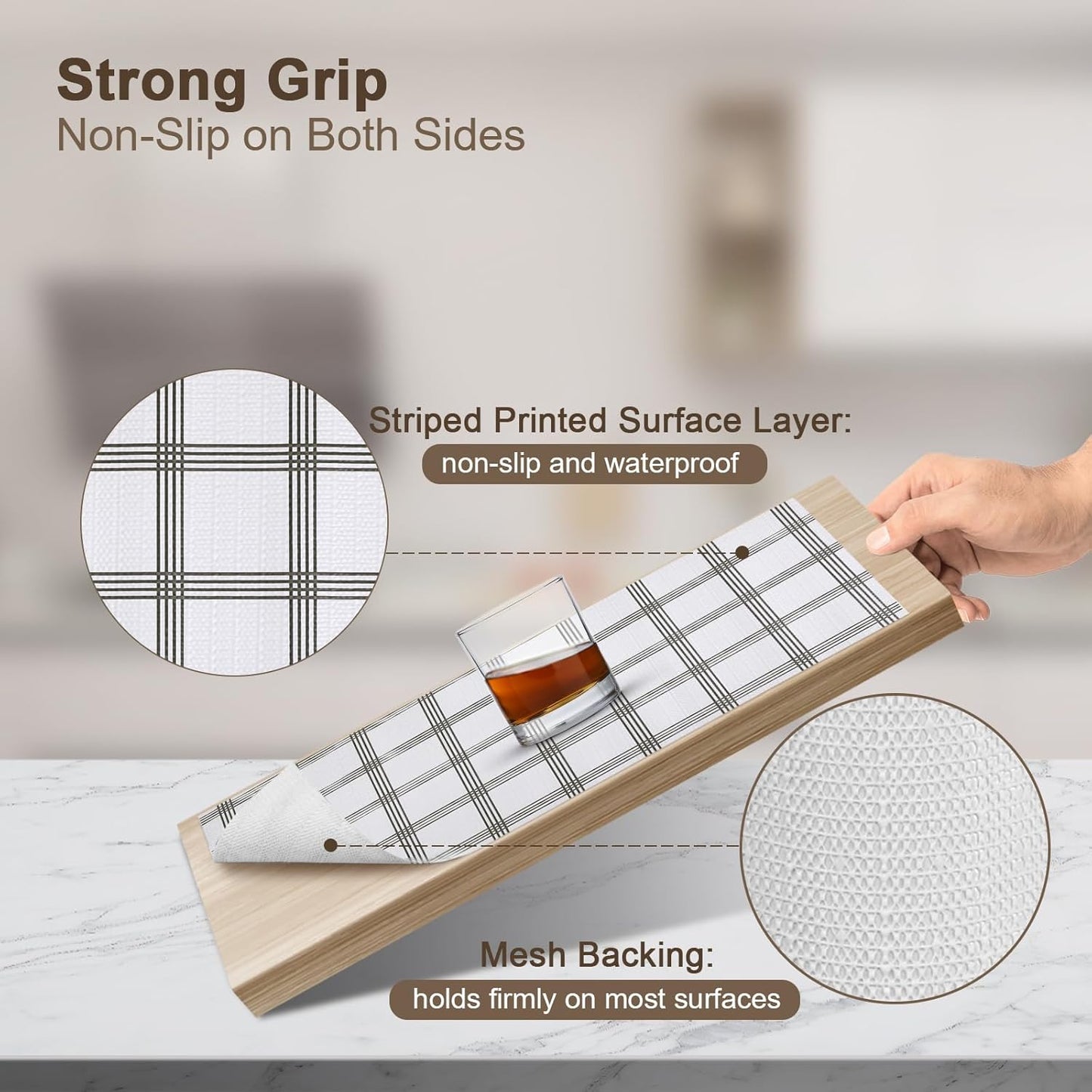 OcePor Non-Adhesive Drawer and Shelf Liner 17.5IN x 30FT，Non Slip Cabinet and Cupboard Liner, Kitchen Cabinet Liners for Shelves, Waterproof Drawer Shelf Liners for Cabinets/Bathroom Cupboard, Stripe