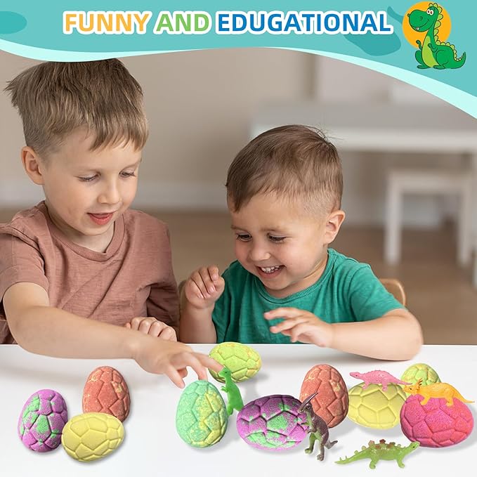 6 Pack Natural and Organic Dinosaur Bath Bombs Bubble Bath Gift Set, Bath Bombs for Kids with Dinosaur Toys Inside, Perfect Birthday Gifts for Kids（6pcs, 90g）