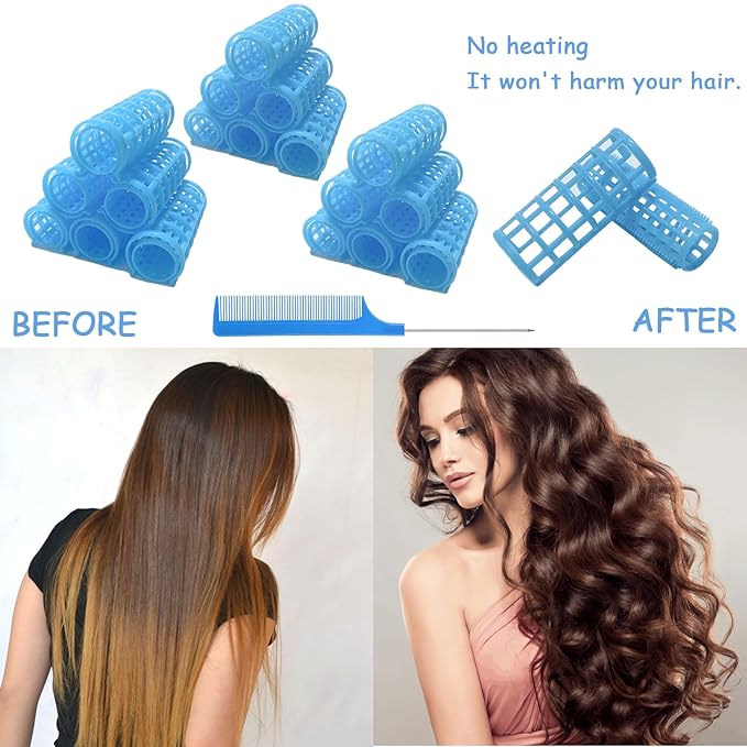 20PCS Plastic Snap-On Self-Grip Heatless Curlers Set 2.5cm/1in for DIY Hairstyling and Salon Use