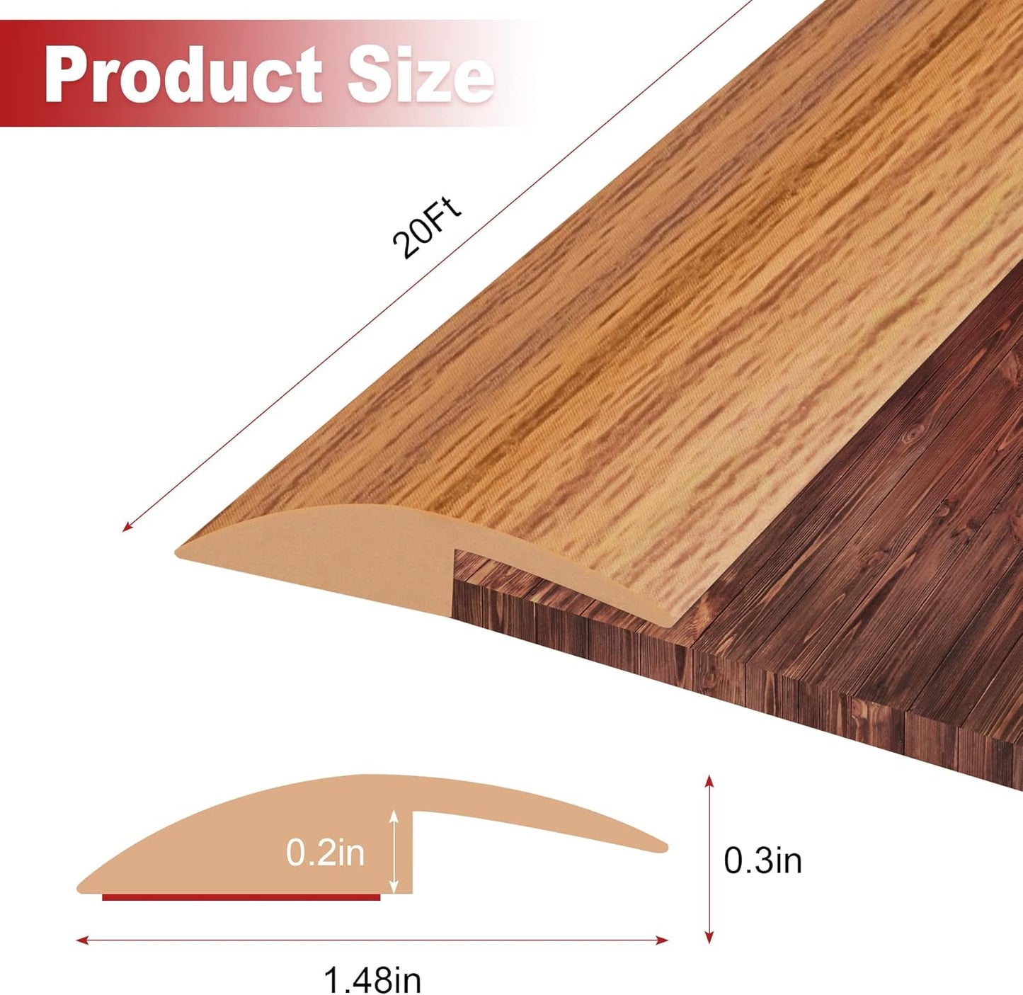 20Ft Carpet Floor Transition Strip, Self Adhesive Floor Edging Trim Strip, PVC Threshold Cover for Doorway, Floor Divider Strip Suitable for Threshold Height Less Than 5 mm - Light Brown Coffee