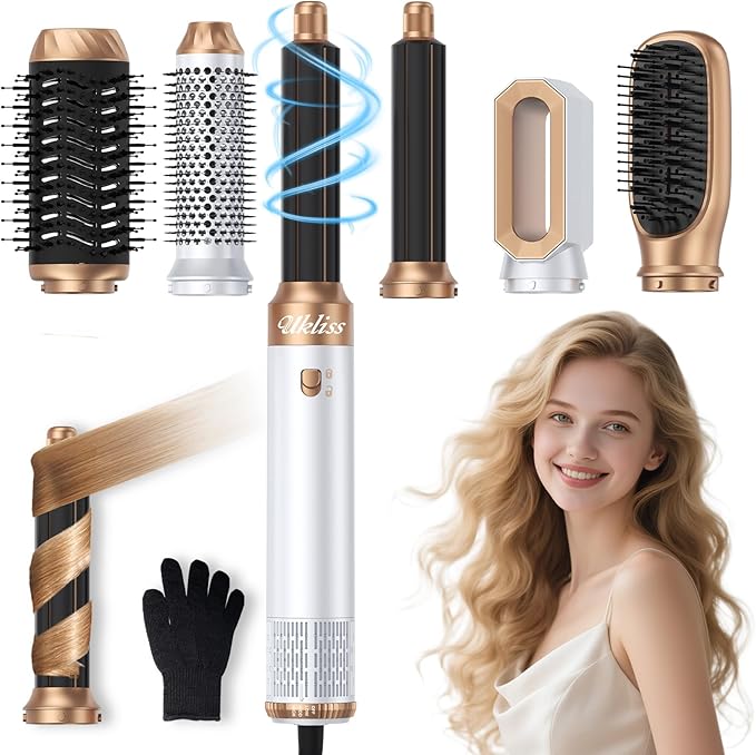 Ukliss 6 in 1 Hair Dryer Brush & Air Styler – Ionic Blow Dryer with AutoWrap Straightener & Volumizing Brush for Fine/Thick Hair Fast Drying Frizz-Free Salon & Travel Use (ALCI Plug)