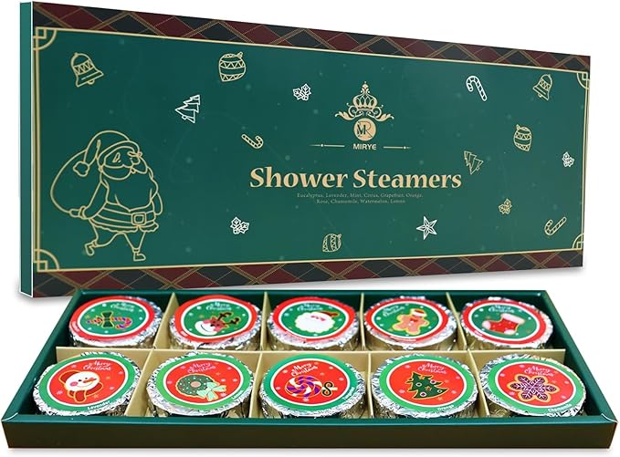 10 Pcs Shower Steamers Aromatherapy, Christmas Gifts Shower Bombs with Essential Oils, Self Care Christmas Stocking Stuffers for Women Men