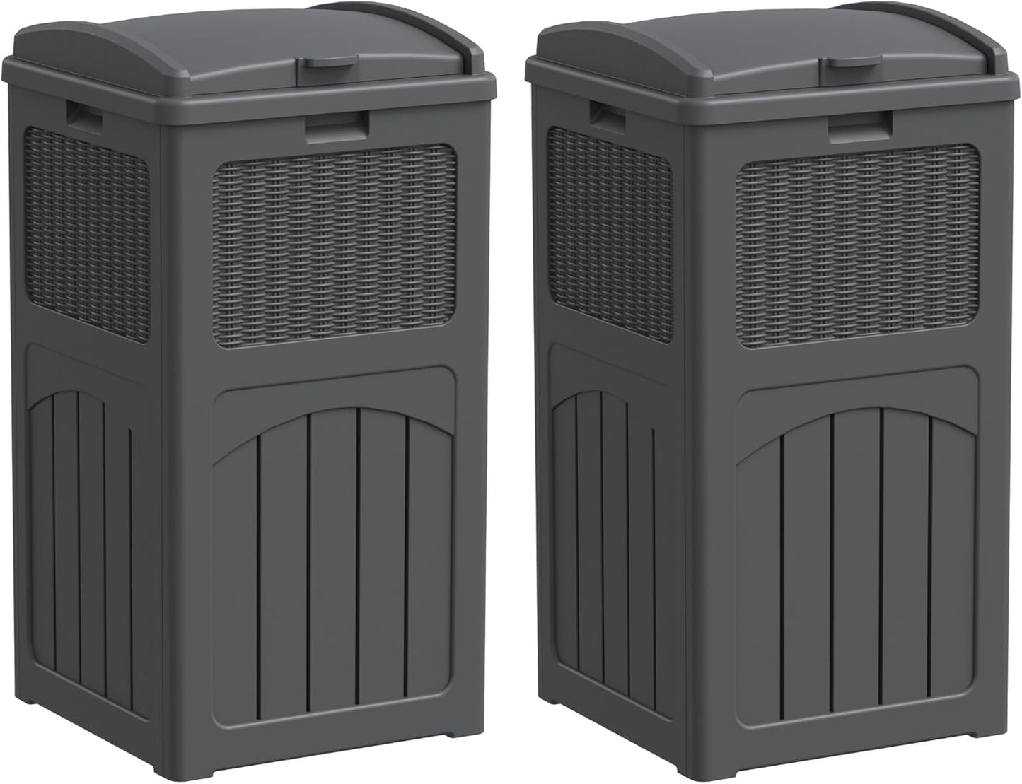 YESHOMY 2 Pack Outdoor Trash Can with Lid, Garbage Bins for Garden, Porch, Home and Kitchen, Gray