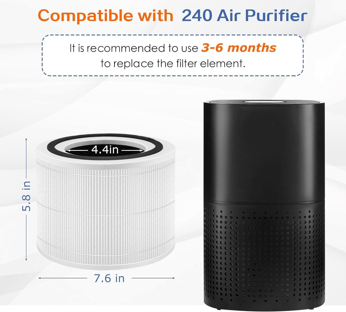 240 True HEPA Replacement Filter 14 for Puro 240 Air Purifier,3-in-1 High-Efficiency HP-14 with Activated Carbon Filter,4 Pack,White