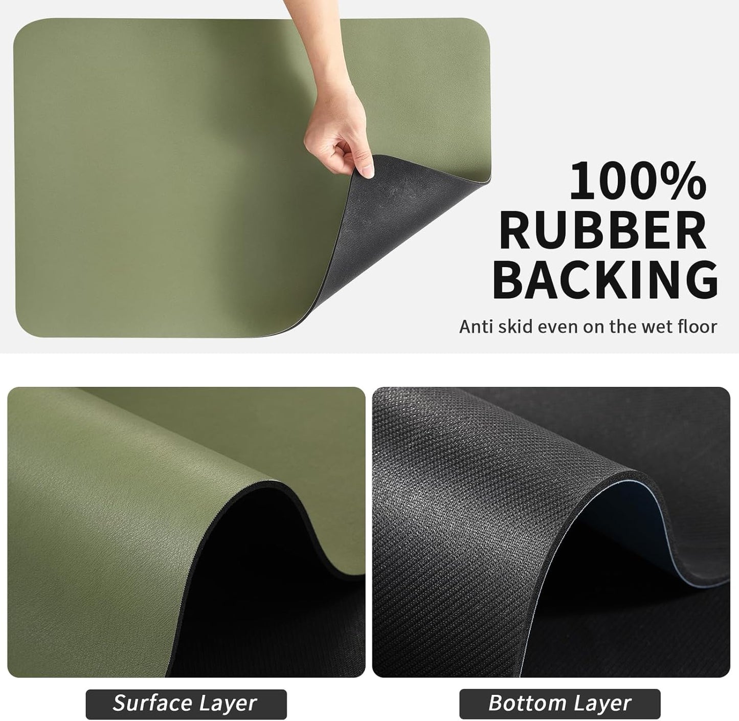 Dish Drying Mat for Kitchen Counter, Heat Resistant Drainer Mats with Non-slip Rubber Backed, Hide Stain Kitchen Super Absorbent Draining Mat, Easy to Clean Dish Rack Pad, Green 18"x28"