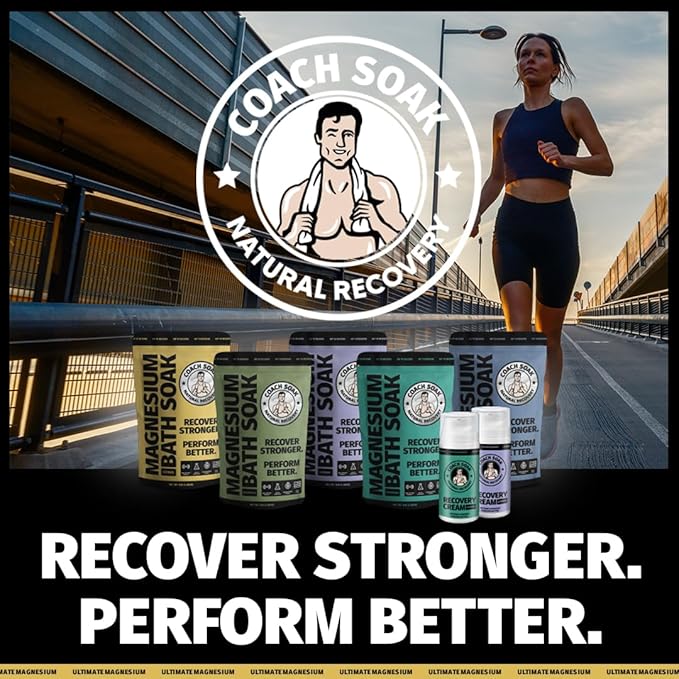 Coach Soak Recovery Bath Soak - Alternative to Epsom Salt Bath Soak - Fast-Absorbing Pure Magnesium Flakes with 21 Minerals, Bath Salts & Essential Oils - 9 lb (Pack of 3)