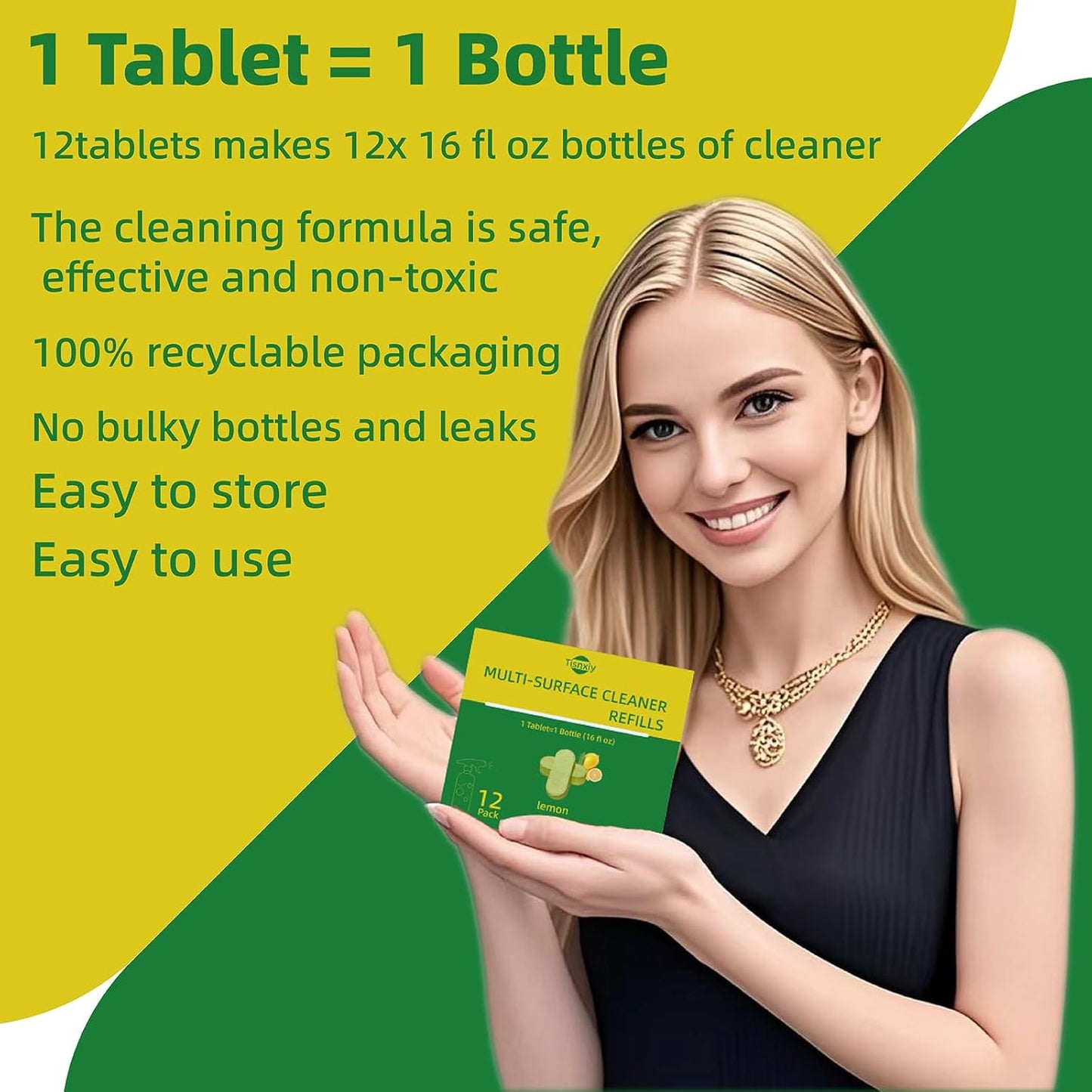 Multi-Surface Cleaner Refill Tablets - 12 Count- 192 fl oz total (12x 16 fl oz) - All Purpose Cleaner Refill Tablets - For household and kitchen spray cleaners - Fresh Lemon Scent