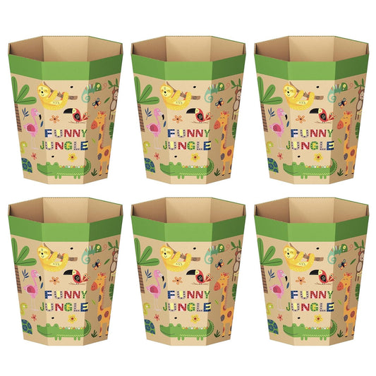 6-Pack Cardboard Trash Can – Foldable, Recyclable, Plastic-Free & Reusable Small Waste Paper Basket for Kids - Garbage Bin Perfect for Bedrooms, Playrooms, Children's Room & Outdoor (2.1 Gallon)