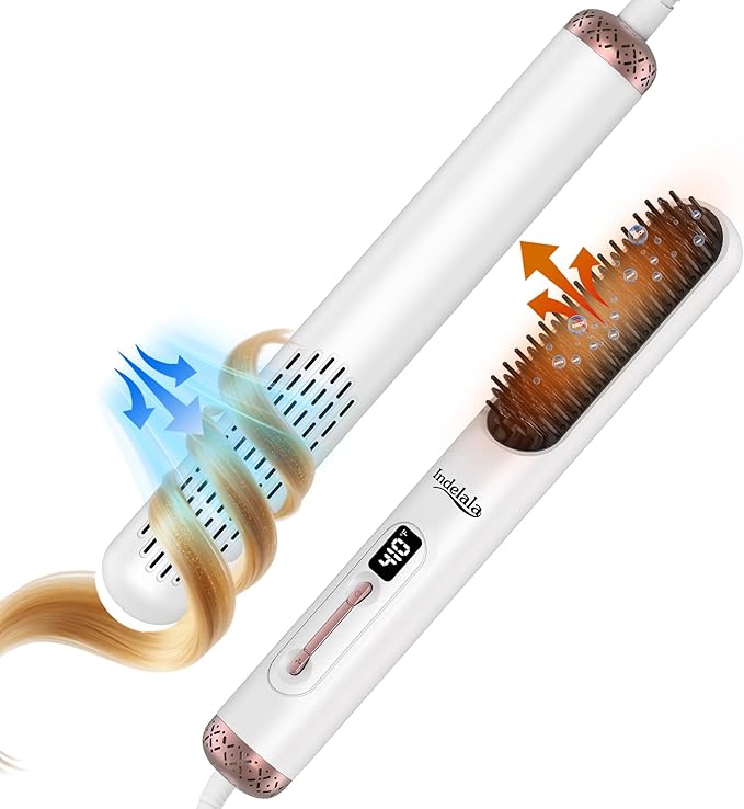 Hair Straightener Brush - Straightening Comb with Negative Ions for Women, 10 Temp Settings Dual Voltage Professional Styling Tools, Anti-Frizz