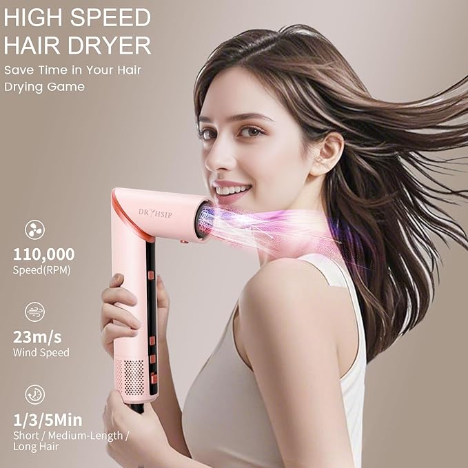 9-in-1 Negative Ionic Foldable Hot Air Blow Dryer Brush & Wrap Air Hair Styler Set, 110K RPM High Speed for Curling, Straightening, Fast Drying, Versatile Styling Tool, Holiday Gift for Women