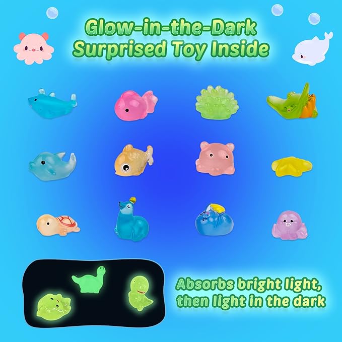 Bath Bombs for Kids, 12 Pcs Bath Bombs with Glow in The Dark Ocean Surprise Inside, Handmade Organic Bubble Bath Ball Gift Set for Boys and Girls, Gift for Birthday Christmas Easter