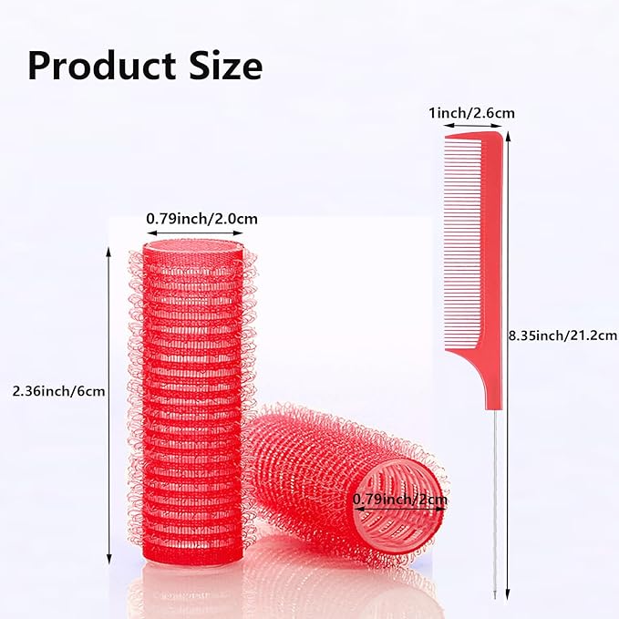 18PCS Self Grip Small Hair Curlers Heatless Roller Hair Curlers Pro Salon Hairdressing Curler DIY Curly Hairstyle Hair Rollers Tools Rat Tail Comb for Women Medium Short Hair(Red)