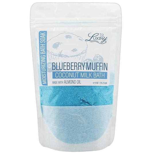 Luxiny Vegan Milk Bath Soak Made with Moisturizing Coconut Milk Powder & Sweet Almond Oil for a Bath Bomb Dust Soothing Fizz & Relaxing Soak, 8 oz. (Blueberry Muffin)