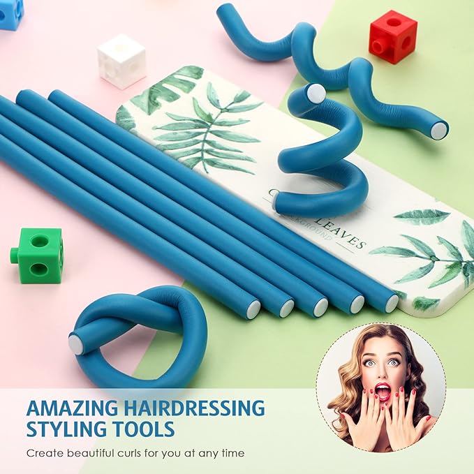 WILLBOND 60 Pieces Flexible Curling Rods Hair Curlers Rollers Twist Flexi No Heat Rods Rollers for Long Short Hair Women(0.5 x 9.5 Inch,Blue)