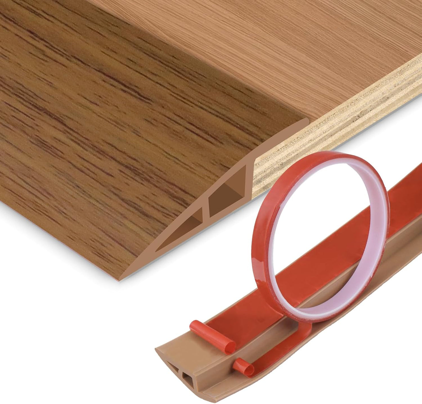Floor Transition Strip Vinyl Door Threshold Ramp Self Adhesive Carpet Edging Strip Doorway Edge Trim, Overlap Edge Reducer for Laminate Carpet, Floor, Tile (Orange Oak, 2/5" to 3/5", 6.6Ft)