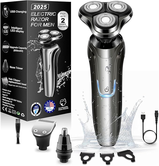 Electric Razor for Men, Men's Rotary Shavers, Waterproof,Wet and Dry Rechargeable Electric Shaver for Men's Faces with a Cordless and Floating Head, Portable Travel Razor,an Ideal Gift for Men