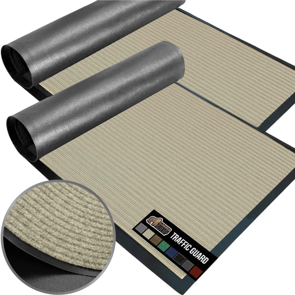 GORILLA GRIP Traffic Guard Door Mat, 2 Pack, Heavy Duty Waterproof Doormat, Commercial Office Space Welcome Mats, Stain and Fade Resistant, Low Profile, Strong Rubber Backing, 29x17, Beige