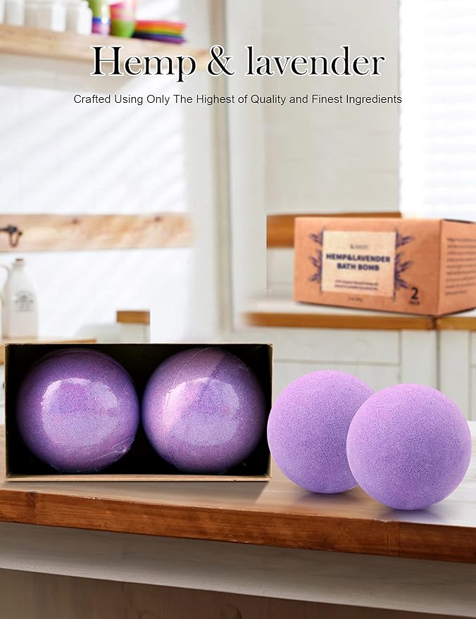 Bath Bombs,2 Pack Fizzy Spa Gift Natural Hemp Oil Extract and Lavender Essential Oils Bath for Moisturizing Dry Skin,Relaxing,Bubble Bath for Gifts Idea for Men Women