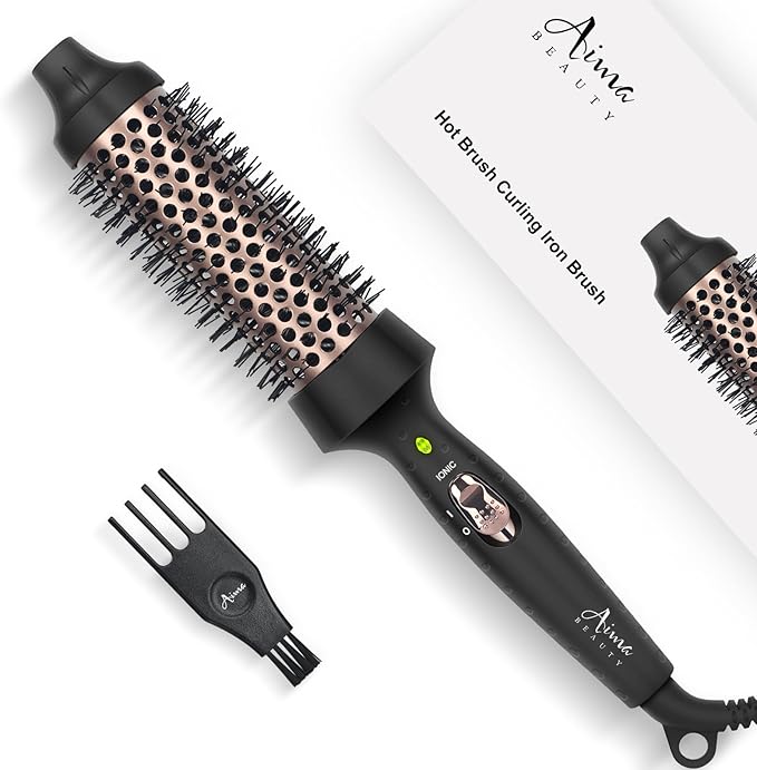 Aima Beauty Hair Curling Iron, 1.5"40mm Hot Round Brush, Create Smooth & Shiny Loose Curls, Fast Heating Thermal Brush, Dual Voltage, 60Mins Auto Shut Off, Black